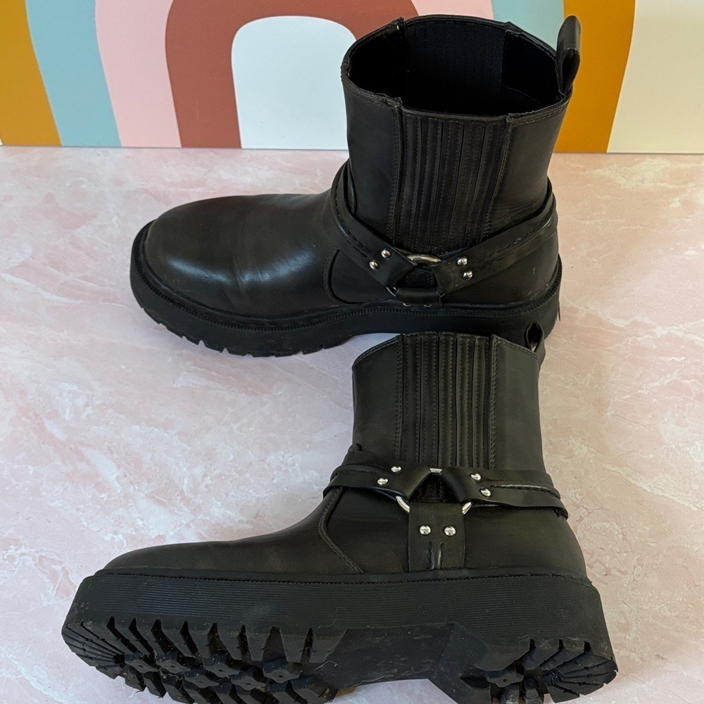 Shoe Dazzle Black Moto Combat Boots | 8 - Picture 6 of 6